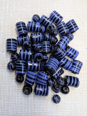 VINTAGE GLASS BEAD LOT- Handmade Purple and Black Striped Beads